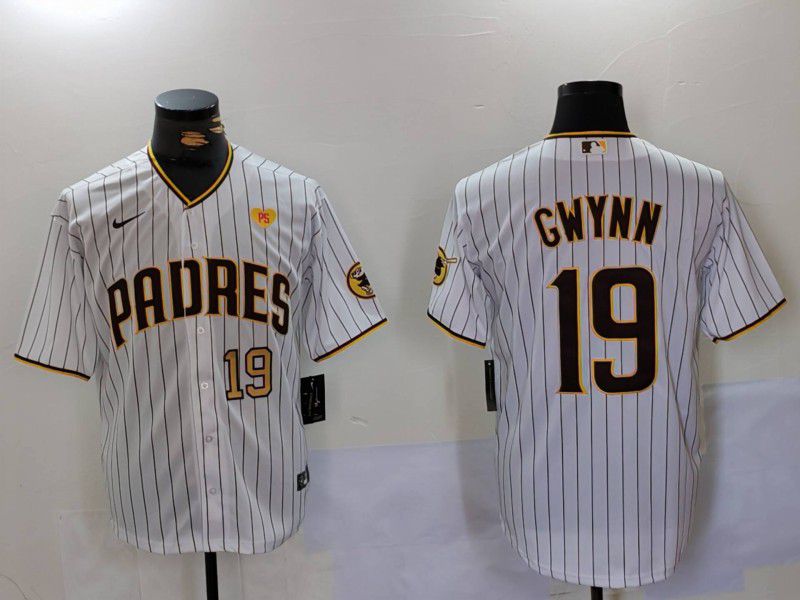 Men San Diego Padres 19 Gwynn White Stripe Game 2024 Nike MLB Jersey style 5